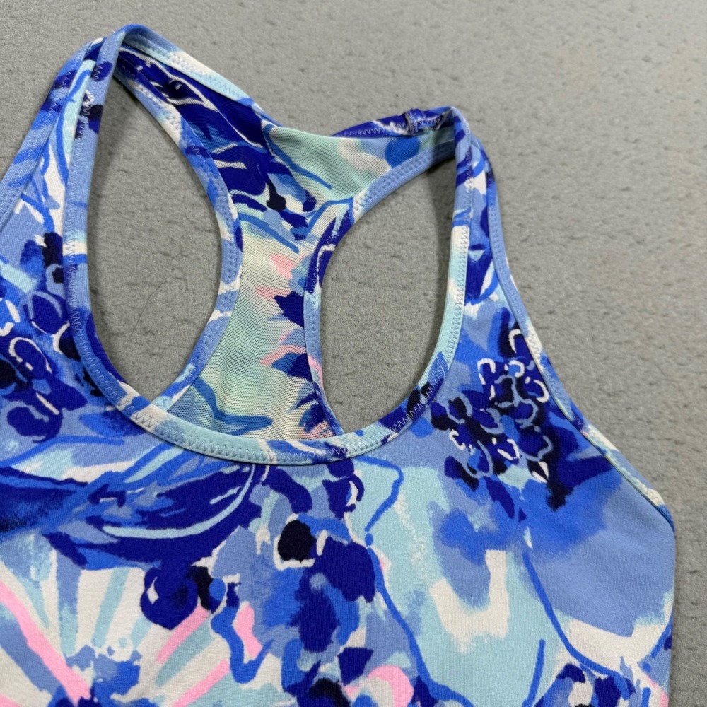 Lilly Pulitzer Luxletic Blue Floral Racerback Sports Bra Mesh Back XS